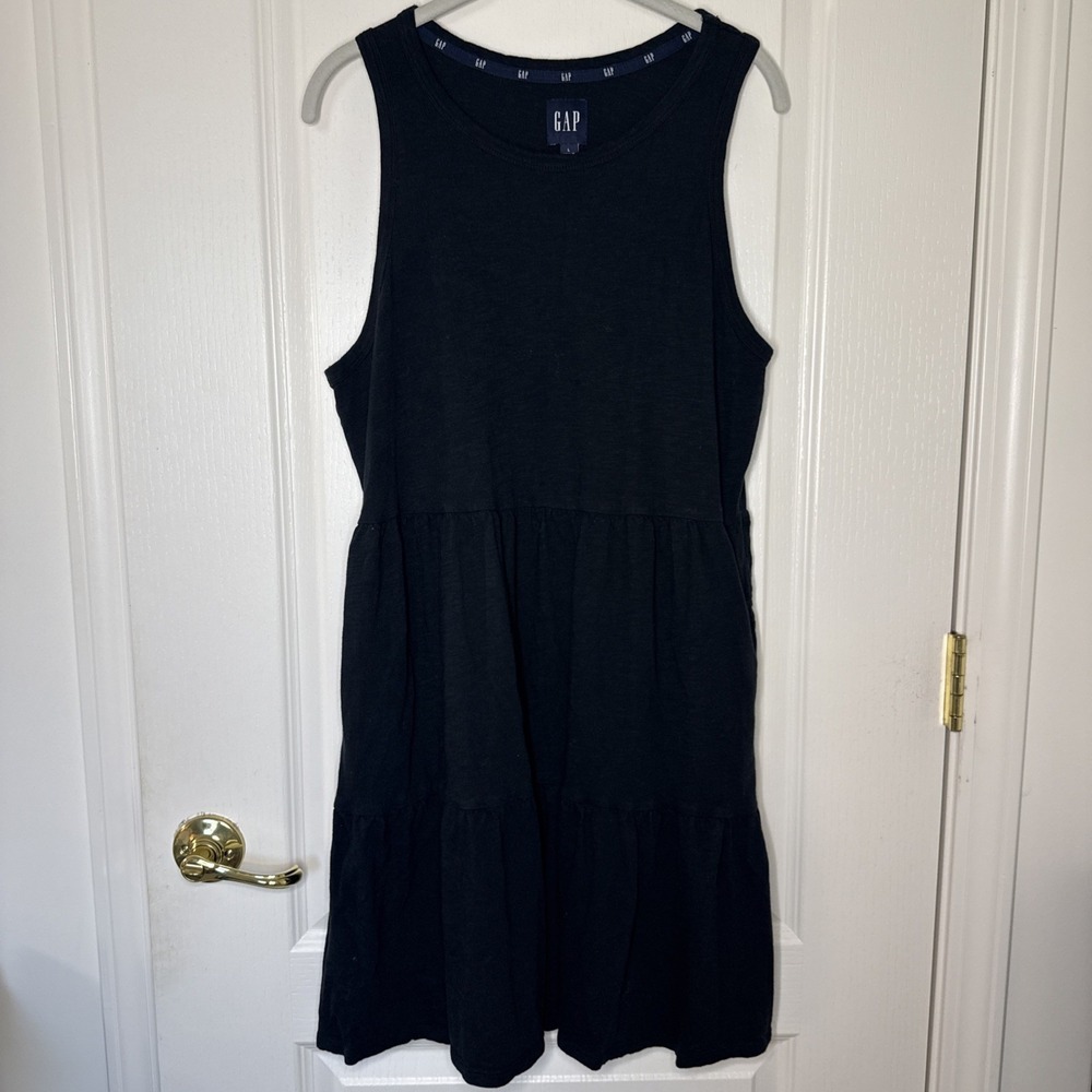 Gap Black Tiered Sleeveless Dress Size Large Jersey Knit Tank Mini Casual